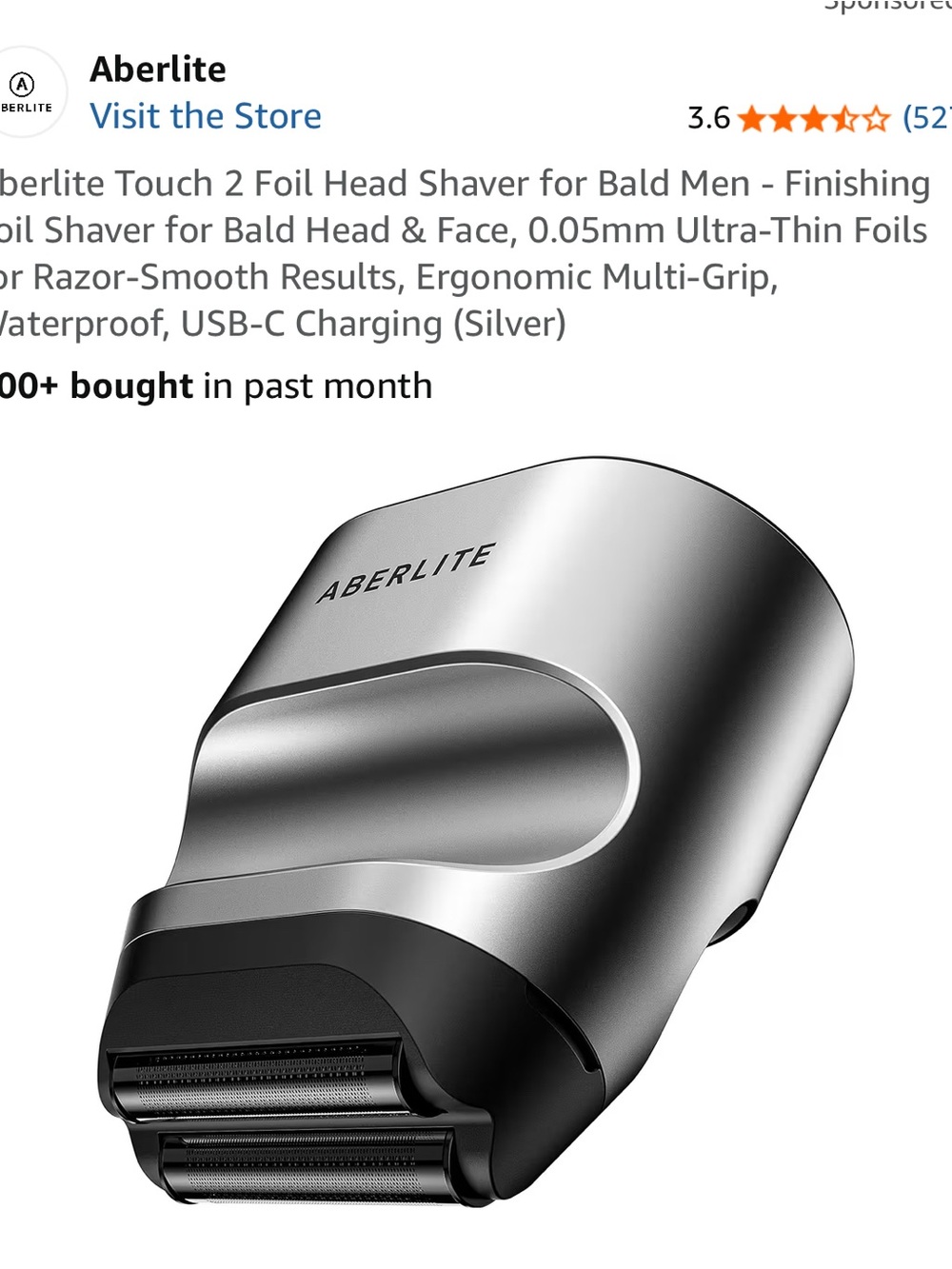 Aberlite Touch 2 Foil Head Shaver for Bald Men - NEW NEVER USED !!